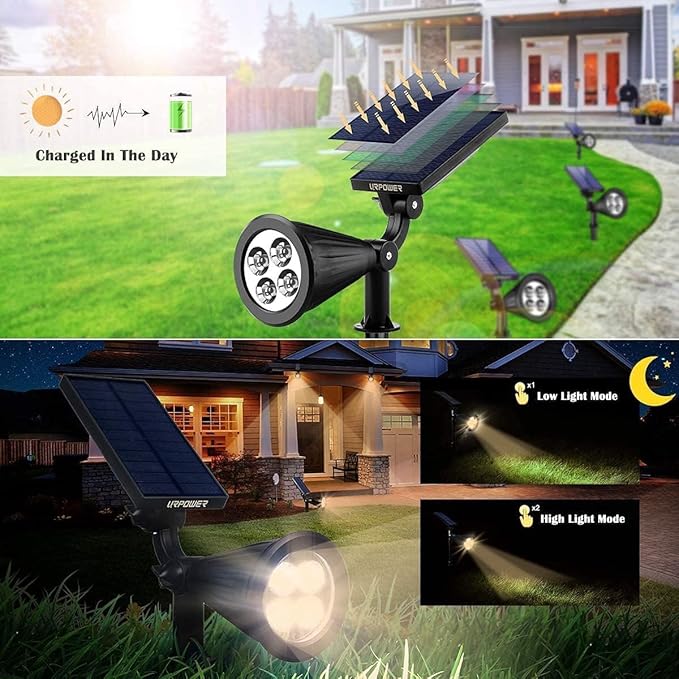URPOWER Solar Lights Outdoor, 2-in-1 Solar Spot Lights Waterproof with 2 Lighting Modes, Adjustable Solar Powered Spotlights Auto On/Off Landscape Lights for Yard Garden Pathway, 6 Pack (Warm White)