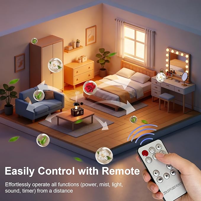 Morbou Raindrop Aroma Diffuser Room Humidifier with White Noise, 7-Color Air Mist Essential Oil Diffuser Sleep Sounds Aroma Rain Drop, with Remote Control Extra 2 Essential Oils