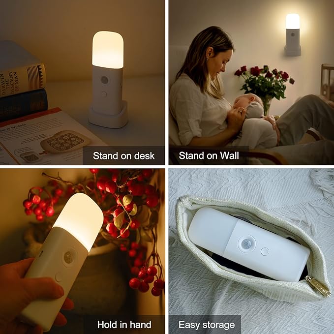 YELKO Motion Sensor Night Lights, Rechargeable nightlights Battery Operated, Dimmable Table lamp with 5 Levels Brightness Adjustable, Cordless Dimmable LED Nursery Night Lights for Home