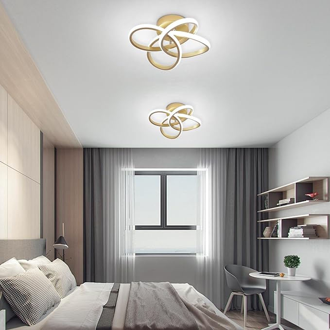 Led Ceiling Light, Gold 30cm Modern Ceiling Lights LED, Simple Curved Ceiling lamp, Ceiling Lighting Fixture for Hallway Bedroom LivingRoom Entryway Balcony Stair - 26W Cool White Light 6000K