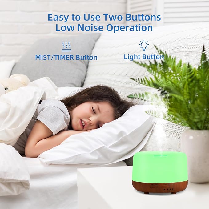 300ML Essential Oil Diffuser Aromatherapy Diffuser, Quiet 8 Hours Operation, 7-Color LED Light, 4 Timer, Remote Control, Auto-Off, Easy to Clean, for Bedroom, Living Room, Office, Home Gifts
