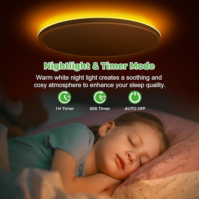 zemty 15 Inch LED Ceiling Light with Night Light 1800K, 3000K/4000K/6500K Dimmable Ceiling Light Fixtures with Remote Control, Low Profile Ceiling Lighting for Bedroom Living Room Kitchen-White