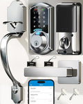 Veise VE07-H Fingerprint Smart Locks for Front Door with Handle Set, App Control, Keyless Entry Keypad Deadbolt, Digital Electronic Touchscreen, Easy Install, Auto Lock, Satin Nickel