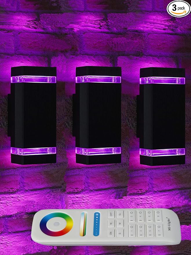 Up and Down Outdoor Wall Lights, Mi.Light Remote Control Warm White 1000lm Color Changing RGB-CCT Outdoor Wall Light IP65,Smart Light Bulb GU10 Exterior Fixture with ETL (3 Pack)
