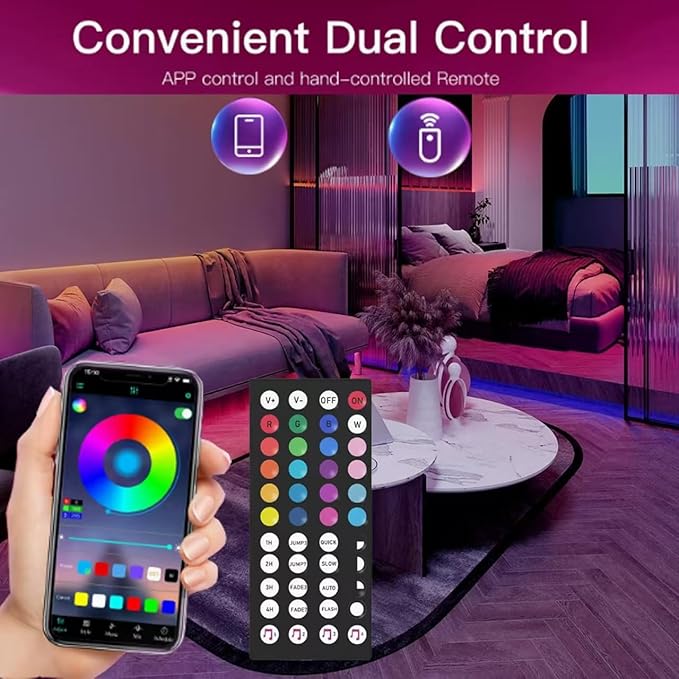 Battery Operated LED Strip Lights 20ft RGB Color Changing, Music Sync, Remote & App Control for Bedroom, Party, TV, Decor (20ft)