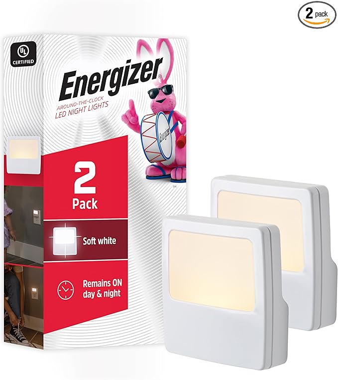 Energizer Always On LED Night Lights Plug into Wall Home Decor Apartment Essentials Ambient Lighting Nightlight White 81568 2 Pack