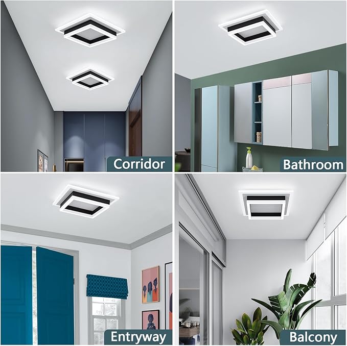 32W Modern LED Ceiling Light, Small Flush Mount Light Fixture, 6500K Cold White Ceiling Lamp, Square Hallway Lighting Fixtures for Living Room Bedroom Bathroom Kitchen (White, Cold White)