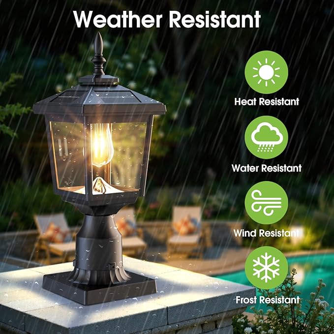 Greluna Solar Post Light Outdoor, 60 Lumens Dusk to Dawn Lamp Post Light, Solar Powered & Waterproof, Fits 6x6 Wooden Posts, 3 Inch Poles, for Garden, Pathway, Driveway, Fence & Yard（Warm White）