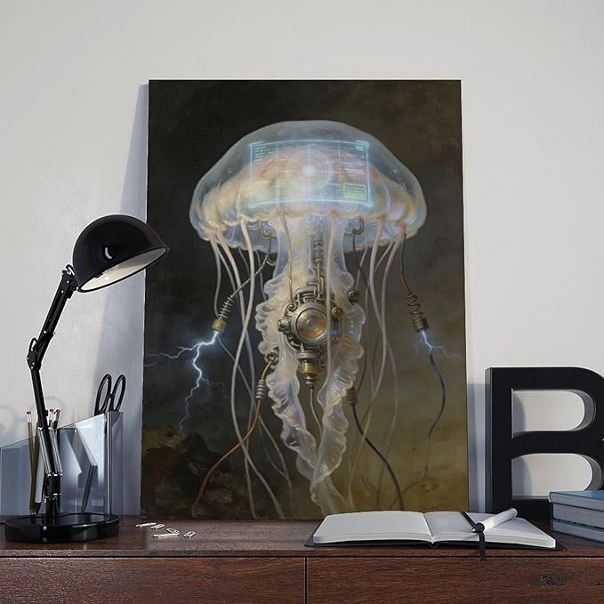 Framed Fantasy Wall Art for Living Room TV Wall Futuristic Tech Inspired Home Decor 24x36inch(60x90cm)