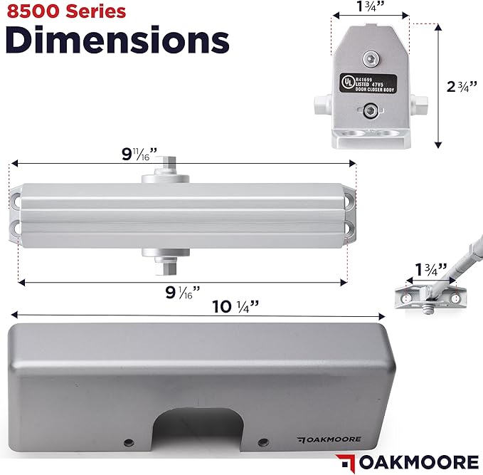 Heavy Duty Commercial Door Closer, ADA UL Grade 1-6 Listed Automatic Self Closing Door Hinges, Door Closers Commercial High Traffic, Auto Door Closer, Hydraulic Spring Soft Close (Silver)