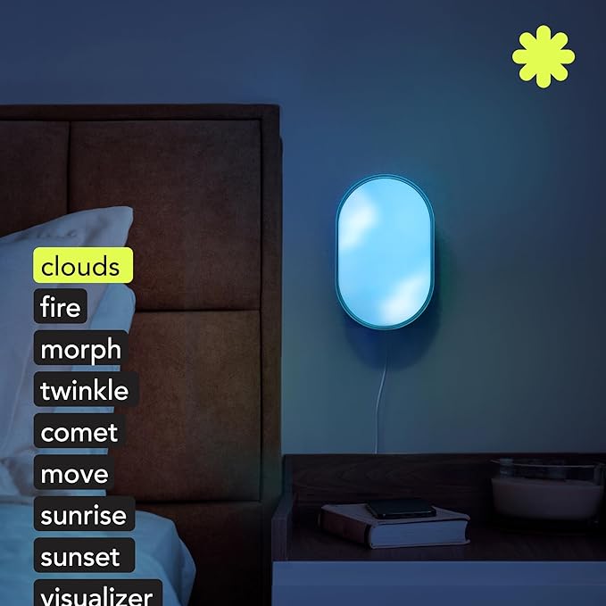 LIFX Luna Smart Lamp, 1000 LM Wi-Fi & Matter 1.3 Compatible, Alexa & Apple HomeKit Compatible, Plug-In Bedside Table Lamp & Wall-Mount, Color Changing Wall Wash, Sunrise/Sunset Effect, No Hub Required
