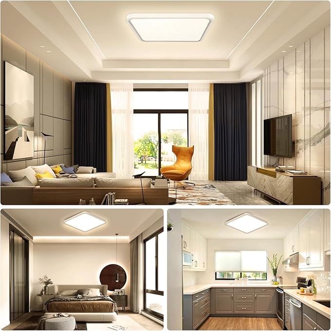 15.7Inch 32W Square LED Ceiling Light Fixtures Flush Mount, 2800K Warm White LED Ceiling Lamp, Surface Mount Modern Ceiling Lights, White Slim Flat Panel Lighting for Bedroom, Kitchen, Bathroom