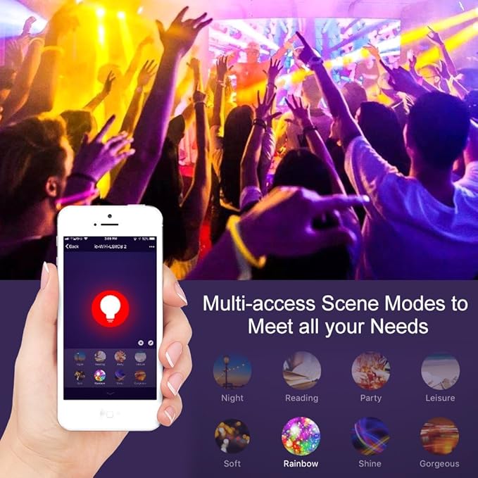 AvatarControls Wifi Smart LED Bulb,E26 6.5W Dimmable RGB Multi-color Changing Home Light,Compatible with Alexa/Google Assistant,Supports Remote Control ON/OFF/Color Switch via Android/iOS App