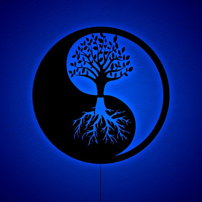 SAFESYZ Meditation Tree Wall Art with LED Lights, Yoga Room Decoration, Tree Inside Yin Yang Wall Sign, Yin Yang Decor, Home Office Decoration, Birthday Xmas Christmas Gifts, RGB 16 Colors Changing