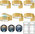 6Pcs Battery Operated Picture Light, Magnetic Led Painting Light with Remote Dimmable and Timer, 3 Lighting Modes Art Display Light for Picture Frame Paintings, Wireless Wall Decor Puck Lights, Gold