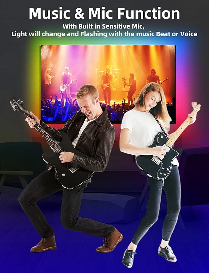 Daymeet LED Lights for TV, 9.8FT RGB TV LED Backlight for 32-43 inch TVs, USB Strip Lights Behind TV, Color Changing Sync with Music, Bluetooth App Controlled Led Lights for Bedroom Gaming Home Decor