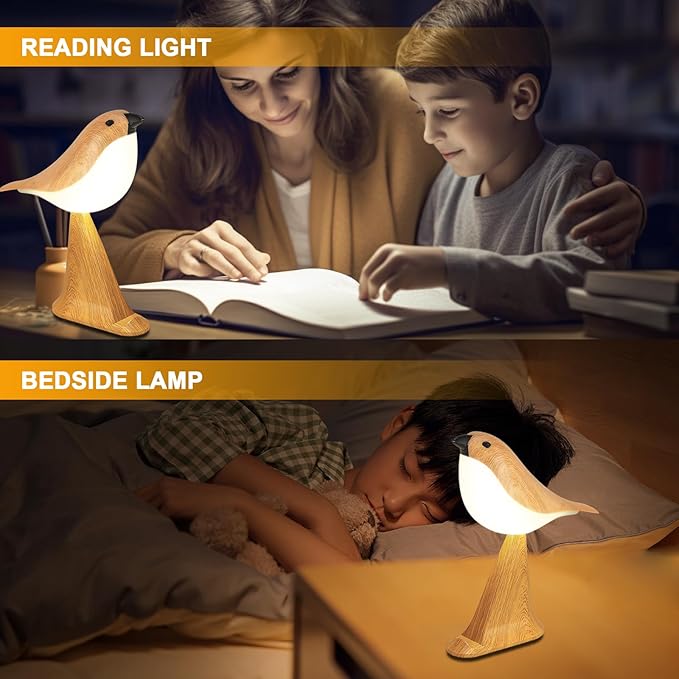 Cute Bird Table Lamp with Timer, Touch Bedside Lamp, Brid Night Light, Cordless Small Desk Lamps Battery Operated Nightstand Lamps, 3-Way Dimmable Light, Rechargeable Decorative Desk Lamp