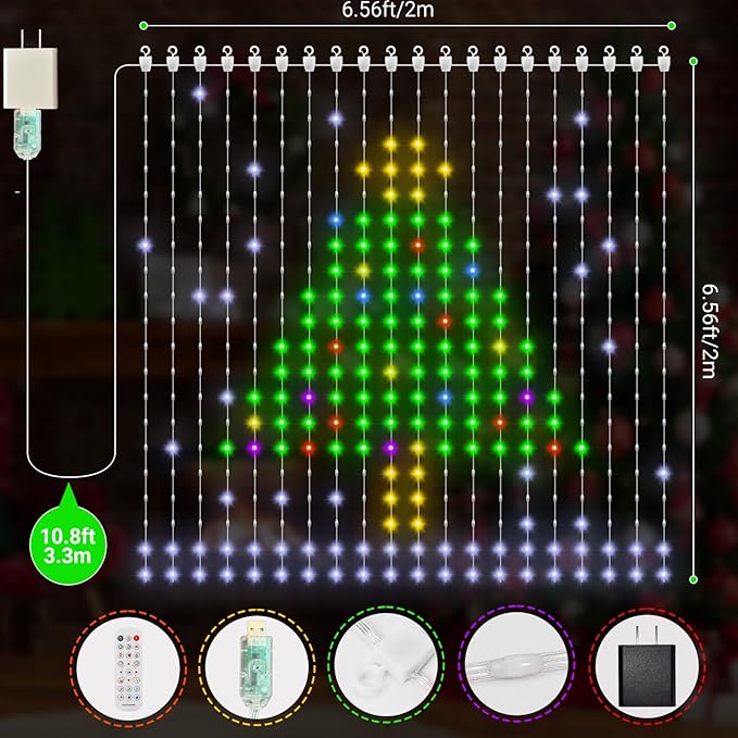 Smart Curtain Lights, Color Changing 400 LED Curtain Lights 6.6 * 6.6 FT, RGB DIY String Fairy Light for Bedroom Backdrop Party Indoor Outdoor Easter Decoration (APP +Remote Control)