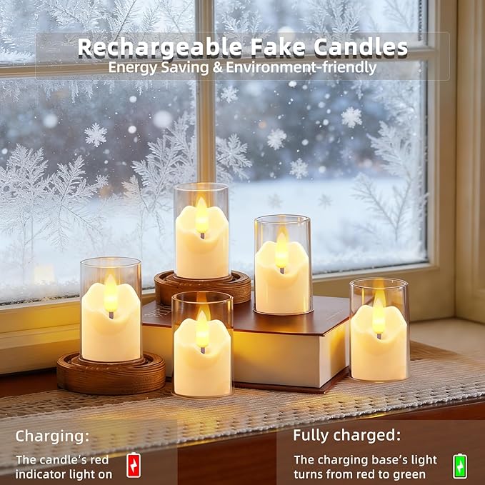 Rechargeable White Acrylic Flameless Tea Light 1.7"x2.5" with Remote Control & Timer, Flickering Warm White LED Votive Candles for Home, Wedding, Holiday Decor (Pack of 6)