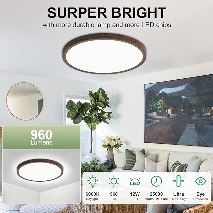 LED Flush Mount Ceiling Light: 7 inch 1Pack Super Slim Dimmable & 5CCT (2700-6500K) Kitchen Lighting Fixtures Ceiling - 12W Walnut Low Profile Ceiling Lamp for Bedroom Garage Hallway