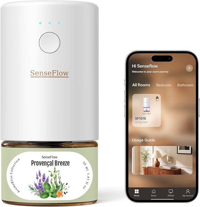 SF101S Pro Smart Plug in Air Freshener for Home, Waterless Essential Oil Diffuser, Aromatherapy Home Diffuser, 120-Day Natural Aroma Mist – Free 30ml Provençal Breeze (Sage Green)