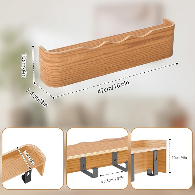 Coat Rack Wall Mount Entryway Organizer Modern Key Holder Wall Mount with Wooden Shelf Entryway Hooks for Bedroom Kitchen Hallway Bathroom for Hanging Coats Hats Dog Leashes Bags Towels