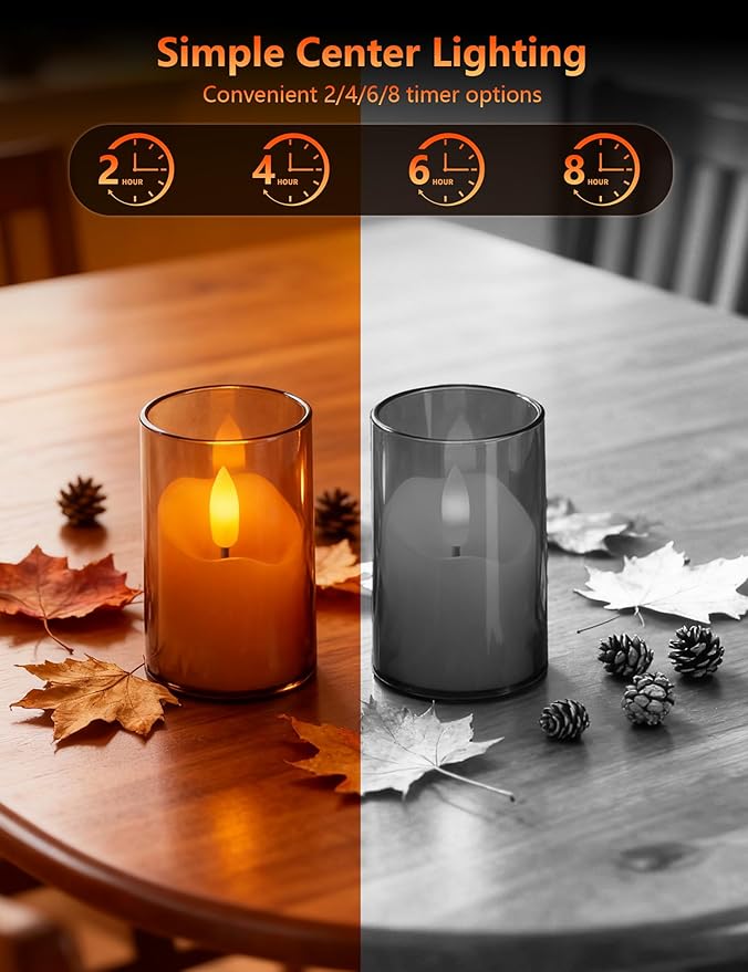Rechargeable Operated Acrylic LED Tealight with Remote Control and Timer,Amber Flickering Flameless Candles for Home Decor, Valentines, Holidays (Set of 6