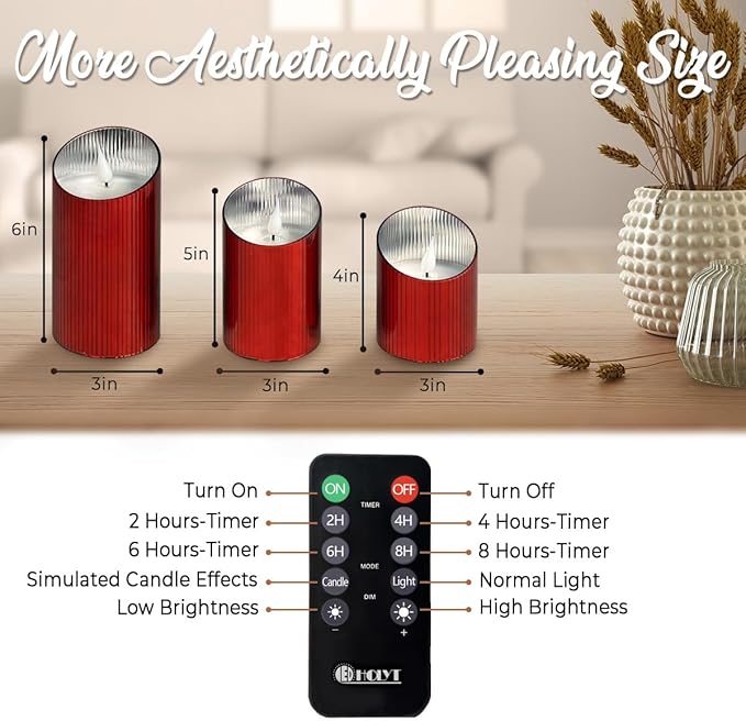 Rechargeable Flameless Candle, Flickering LED Pillar Glass Fake Candle with Remote and Timer, Built-in Battery Real Wax Electronic Candle for Room Decoration, Set of 3