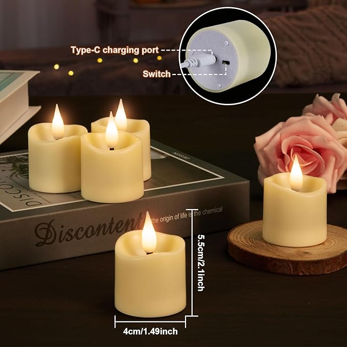 IMAGE 12-Pack Rechargeable Tea Lights Candles with Timer & Remote, Realistic 3D Flickering LED Votive Candles Realistic 3D Flickering LED Votive Candles Fall Wedding Table Centerpieces(2.1”x 1.5”)