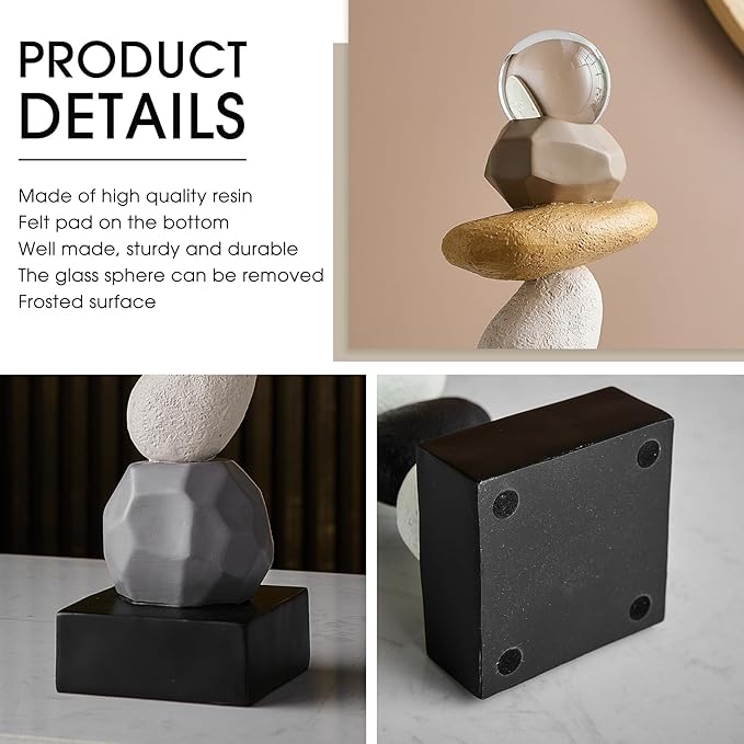 Modern Statue for Living Room Table Decor, Resin Stone Sculpture for Coffee Table Decorations, Colorful Sculptures Home Décor Accents for Shelf Bookshelf, Gifts for Good Luck, Health, Strength