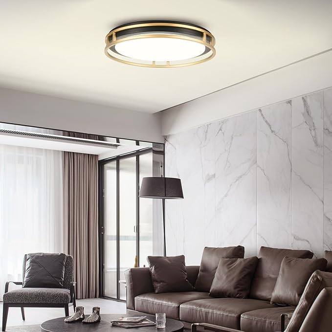 13 Inch LED Flush Mount Ceiling Light Fixture, 26W, Super Bright 1700 Lumens, 3 Color 3000K/4000K/5000K, Dimmable Ceiling Lamp for Bedroom Hallway Bathroom Kitchen Laundry (Black Gold)