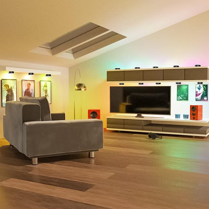 HELPLEX LED Puck Lights with Remote, 12 Pack Color Changing RGBW Stick-On Light, Battery Powered, Dimmable Under Cabinet Lighting with Timer & Memory, Wireless Push Lights for Kitchen & Closet, Black