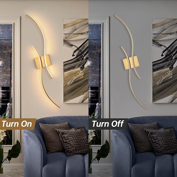 CANEOE Modern Wall Sconce Set of, 5CCT Dimmable Indoor Led Wall Sconce Lighting Set of 2, 31.5 Inch Wall Light Fixtures, Gold Led Wall Lamps for Living Room Bedroom Bathroom Hallway