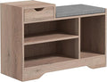 HOMCOM Shoe Bench with Storage, Modern Upholstered Entryway Bench with Shelves, Drawer and Table Top for Living Room, Hallway, Grey