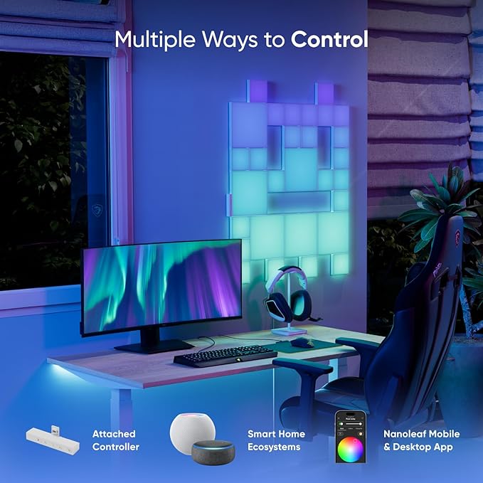 Nanoleaf Smart LED Light Panels 6 Pack, Blocks Squares Wall Lights with Music Sync, WiFi Smarter Kit RGBW Gaming Lights Compatible with Alexa, DIY Wall Decor Light for Bedroom