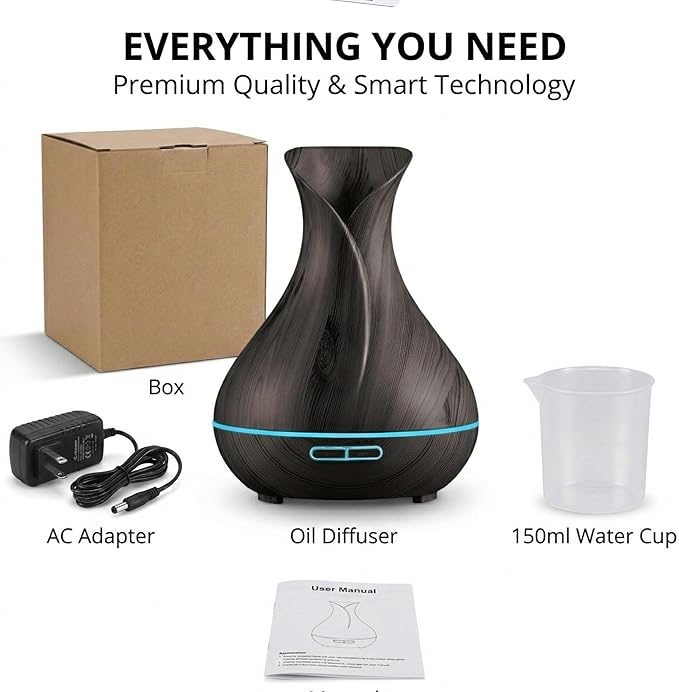 Sierra Modern Home Smart WiFi Humidifier - Aromatherapy Essential Oil Diffusers with App Control & Voice Control - Works with Alexa & Google Home - 400ml Ultrasonic Diffuser & Humidifier - Dark Brown