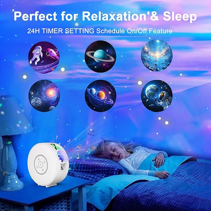 NUNET Smart Galaxy Star Projector for Bedroom - APP Voice Control Bluetooth Speaker, Rotatable Nebula Night Light with 6 HD Slides & 37 White Noises Timer, Kids Ceiling Sky Stars Room Decor Light