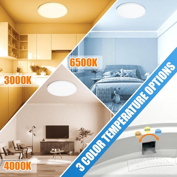 Allsmartlife LED Flush Mount Ceiling Light Fixture 1 Pack, 15.8 inch 32W 4320lm Flat Ceiling Light, 3000K/4000K/6500K, Round Ceiling Light Fixture for Bedroom, Living Room, Kitchen