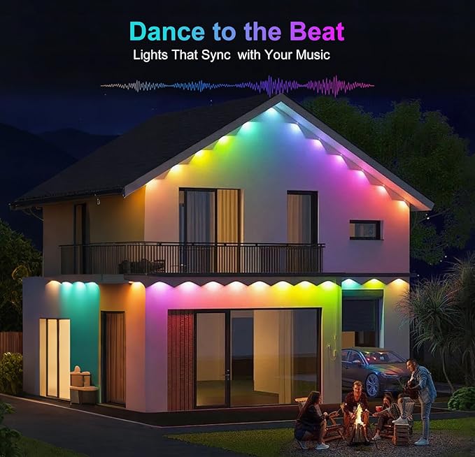 Aogled Permanent Outdoor Lights for House,50ft RGB+IC Smart Eave Lights with 30 LEDs,IP67 Waterproof,Remote/APP Control,DIY Scene Modes&Music Sync Lighting for Outdoor Christmas Decorations