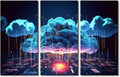 TUMOVO 3 Panel Canvas Wall Art Cloud Networking, Crypto, AI, Firewall Network Security Pictures Print on Canvas Wall Art for Home Decorations, Wooden Framed Ready to Hang, 60" Wx40 H