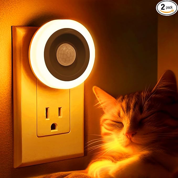 Briignite Motion Sensor Night Light Orange, [2 Pack] Night Lights Plug into Wall, Auto On/Off Motion Activation Nightlight, Energy-Saving 0.6W LED Amber Night Light, Ideal for Kids, Bedroom, Bathroom