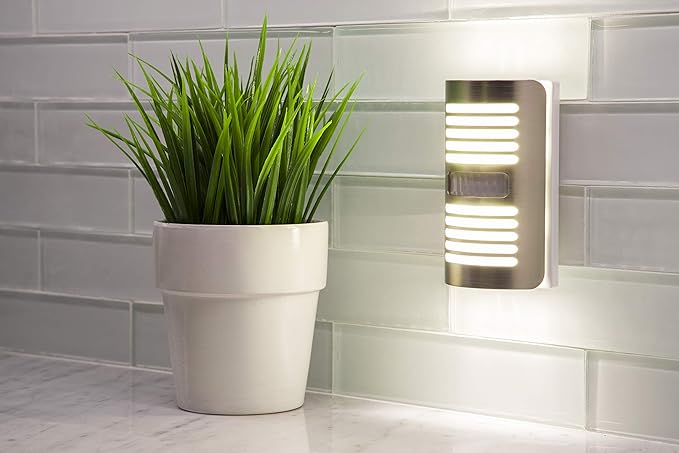 GE Enbrighten LED Motion Sensor Night Light, Plug-in, 40 Lumens, Motion-Select with 25ft Detection, Dusk-to-Dawn, Brushed Nickel Louver – 37299 (1 Pack)