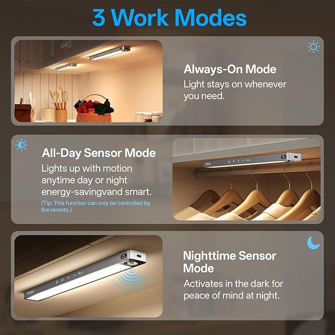 14.2inch Under Cabinet Lighting Wireless,Rechargeable Motion Sensor Light Indoor,3 Colors Dimmable,Magnetic Closet Lights with Remote,Under Counter Lights for Kitchen,Dark Gray 5Pack
