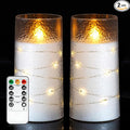 Homemory Upgraded Flameless Candles Flickering with Remote & Timer, 3x6 Inch LED Pillar Candles Battery Operated, Textured Wave Shell with Fairy String Lights, Fake Candle for Wedding, Home Decor