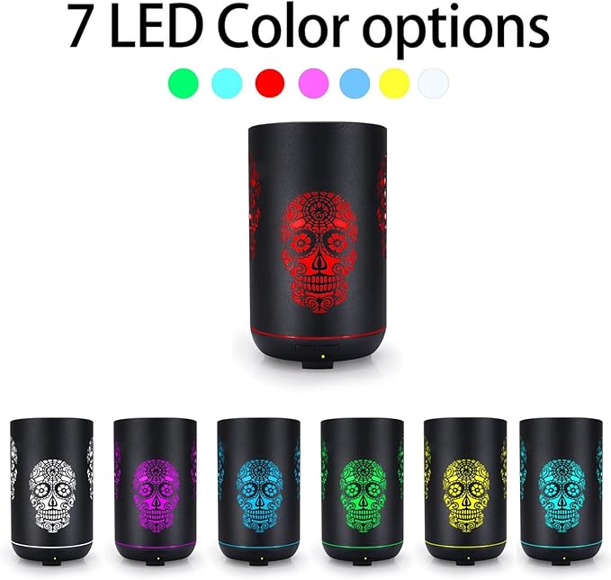 Skull Essential Oil Diffuser, 350ml Ultrasonic Cool Mist Humidifier, Aromatherapy Diffuser, Waterless Auto Off 7 Color Night Light, for Bedroom, Office, Living Room, Yoga
