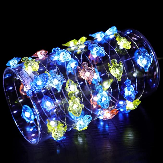 Tropical Fishes Decorative String Lights, 18.7 Ft 40 LED USB Plug-in Silver Copper Wire Beach Theme Fairy Lights for Indoor Outdoor Decoration Projects (Cool White, Remote Control with Timer)