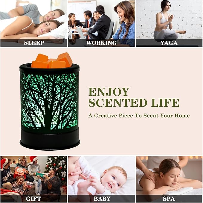 ASAWASA Metal Candle Wax Warmer,Wax Melt Warmer Candle Burner and Wax Melter with 7 Colorful Changing Lights & 1 Silicone Dishes for Office Home Decor(Colorful Tree)