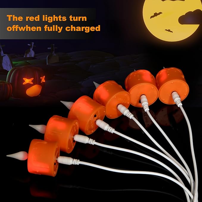 6 pcs Halloween Orange LED Tea Light Candles Rechargeable Flickering Flameless Pumpkins Lantern Tealights with Remote for Fall Thanksgiving Christmas Decor (Orange)