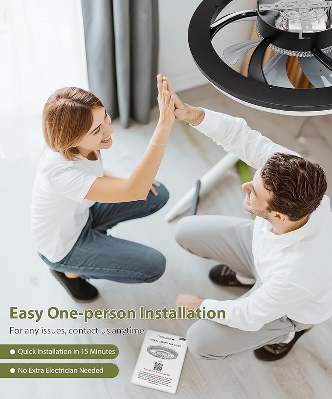 2 in 1 Wifi RGB-LED 20” Ceiling Fans with Lights and Remote, 3000-6500K Dimmable Flush Mount Smart Low Profile Ceiling Fan with Lights, Bluetooth Bladeless Fans with APP, for Bedroom, Black