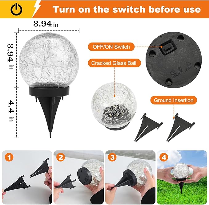 Solar Globe Lights Outdoor Waterproof-Solar Balls-Solar Garden Lights-Orbs for Outside 6 Pack Cracked Glass Ball for Lawn Patio Yard Backyard Decorations